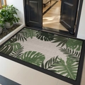 Zerbino rettangolare antiscivolo con foglie di palma verdi su trama beige intrecciata - S / Foglie Fluide