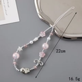 Cordino per cellulare con perline rosa e argento, ciondoli a fiori e stelle, 22 cm - Stile Perline Crackle (K3159)