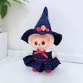 Plush doll accessory set featuring dark blue polka dot dress and hat with red bow - Starry Night Little Witch Without Shoes / First And Second Generation Keychains Are Compatible With La Cloth Dolls. Dolls Not Included.