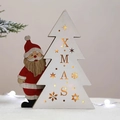 Mini Weihnachtsdeko aus Holz mit Weihnachtsmann und weißem XMAS Tannenbaum - XY17-72764 Weihnachtsmann Holzbaum