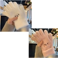 Winter touch screen knitted gloves in white and pink with cute puppy embroidery - White And Pink