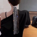 Elegant silver tassel hair clip with sparkling rhinestones for ponytail decoration - 231105 Silver Rhinestone Tassel Ponytail Clip