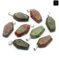 Mini-Sarg-Anhänger aus Unakite-Kristall mit silbernen Metallverschlüssen für Halloween - Unakit