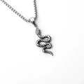 Retro hip-hop snake pendant necklace with antique silver box chain for streetwear styling - Small S-Snake + Stainless Steel Chain