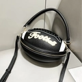 Bolso de mano creativo con forma de balón de fútbol en cuero PU negro con bordado dorado - Textura de Cuero PU / Negro
