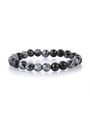 Macro shot of 8mm natural snowflake obsidian and black onyx beaded bracelet detail - 2203 Snowflake Obsidian