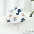 White kids bucket hat with dinosaur prints and adjustable drawstring for sun protection - White-Blue Dinosaur