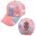 Detail of the tie-dye baseball cap featuring a convenient ponytail hole at the back - Adjustable / Pink Green Tie Dye
