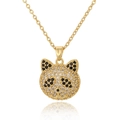 Gold panda pendant necklace with black and white zircon pave setting on white background - Black And White Zirconia Panda Style (D-1042)