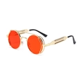 Steampunk round sunglasses with gold frame and vibrant orange lenses for men and women - Gold Frame Red Lenses