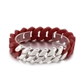 Men's silver 316L stainless steel and red silicone Cuban link chain bracelet - Red And Silver Bicolor (KB66294-BD)