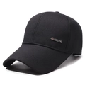 Klassische schwarze Baumwoll-Basecap mit seitlichem S-SPORTS-Metalllogo und gebogenem Schirm - Verstellbar / Schwarz