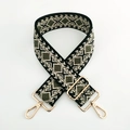 Detail of 5cm ethnic diamond jacquard bag strap with golden lobster clasps and hardware - Silver Clasp / Black Beige Army Green
