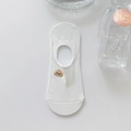White cotton low-cut liner socks featuring cute dog embroidery and ribbed texture - Dog