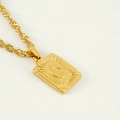 Gold stainless steel rope chain with rectangular sunburst pendant featuring letter O - Letter O