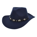 Dark blue ethnic wool cowboy hat with silver studded leather band on white background - M / Navy Blue