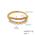18k gold plated stainless steel ring with pink cubic zirconia and faux pearls - US 7 / Gold/Pink Zirconia