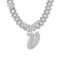 Silver iced out Cuban link necklace with rhinestone butterfly and cursive letter D - Silver Letter V