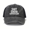 Casquette trucker vintage délavée avec impression SHIT SHOW SUPERVISOR en gris anthracite - Noir