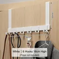 White over-the-door hanger with 6 hooks for organizing clothes and bags on wood doors - 6 Hooks_Long Arm / White