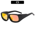 Retro square sports sunglasses with matte black frames and orange mirrored lenses C5 - Black Frame Silver Mirror