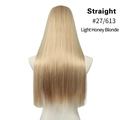 Rear view of long straight #27/613 light honey blonde synthetic U-part hair extensions - 24 inch / Light Honey Blonde
