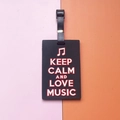 Black PVC luggage tag with 3D Keep Calm and Love Music text and musical note design - KEEP CALM AND LOVE MUSIC Slogan / Black