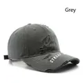 Distressed charcoal gray baseball cap with ripped details and Street Wear embroidery - Gray
