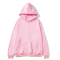 Pink zip-up hoodie for couples with front pocket and ribbed cuffs on white background - Pink