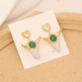 Macro view of vintage bull head earrings with green gemstone and S925 silver needles - Green Gemstone White Bull Skull Style (10#)