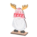 Gnome de Noël en bois pour table avec bois jaunes et chapeau à motifs rouges - Style B Chemise Grise Chapeau Rouge