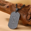 Black stainless steel dog tag necklace featuring US flag design and letter N pendant - Letter N Necklace