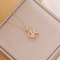 18K gold fish necklace with pink gemstone and zircon pendant for women fashion - 4# Pink Goldfish (Small) / Gold/Pink
