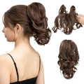 Short wavy brown ponytail extension with claw clip for women, realistic synthetic hair piece - Ash Brown (8)