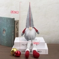 50cm Weihnachtsgnom mit gestreiften Beinen, grauem Hut und weißem Bart als Dekofigur - Grau