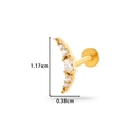 Golden crescent moon labret stud with inlaid zircons and flat back, 1.17cm x 0.38cm - Crescent Moon Design (0166-7#) / Gold