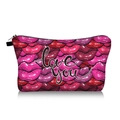 Detail view of the red lip print makeup bag with Love You text and smooth zipper - Red Pink Lip Print Style (jiaying138)