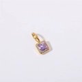 Square purple birthstone pendant with gold-plated stainless steel bezel setting - June Heart Pendant - Gold