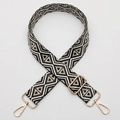 Adjustable geometric diamond woven strap in black, white, and gray with gold metal clasps - No. 706 Gold Hook
