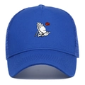 Cappello trucker blu con ricamo mani in preghiera e rosa, berretto in rete di cotone - Blu