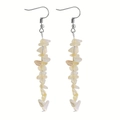 Handmade drop earrings featuring irregular light yellow and milky white natural stones - Citrine
