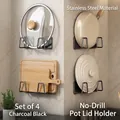 Charcoal grey wall-mounted kitchen pot lid rack, stainless steel storage in a set of four - Stainless Steel / 4 Pairs / Charcoal Black