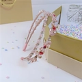 Pink handmade crystal headband featuring faceted beads and romantic heart charms - Double Row Crystal Style / Double Row Crystal Pink