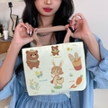 Cream canvas tote bag with cute cartoon illustrations and star teddy bear prints - Rabbit Elf