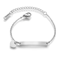 Poliertes Edelstahl-ID-Armband mit Herzanhänger und verstellbarer Kette für Kinder - Herz Blanko-Rohr Armband / Stahlfarben