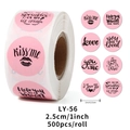 Rolle mit 500 rosa Valentinstag-Aufklebern mit 8 verschiedenen Kunstdesigns und Text - Ly-56; 25 Cm/1 Zoll * 500 Aufnäher