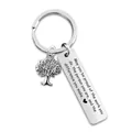 Silver stainless steel keychain with Tree of Life charm and engraved inspirational quote - FT0004 Keychain Silver (May you be proud)