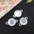 Blue and white enamel evil eye connector charms with sparkling rhinestones for jewelry - Bright Silver Evil Eye 18x20mm