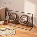 Industrial black iron coffee pod holder with two brown wire hanging storage baskets - 2 Coffee Baskets + Double Stand