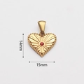 Luxurious gold heart pendant with red crystal and radial pattern, size 14x15mm - P00168G-Radiant Texture Red Stone Heart
